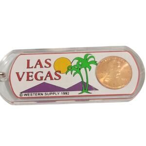 LUCKY PENNY Penny Keychain LAS VEGAS Fob Key Ring Souvenir NOS Vintage 1995